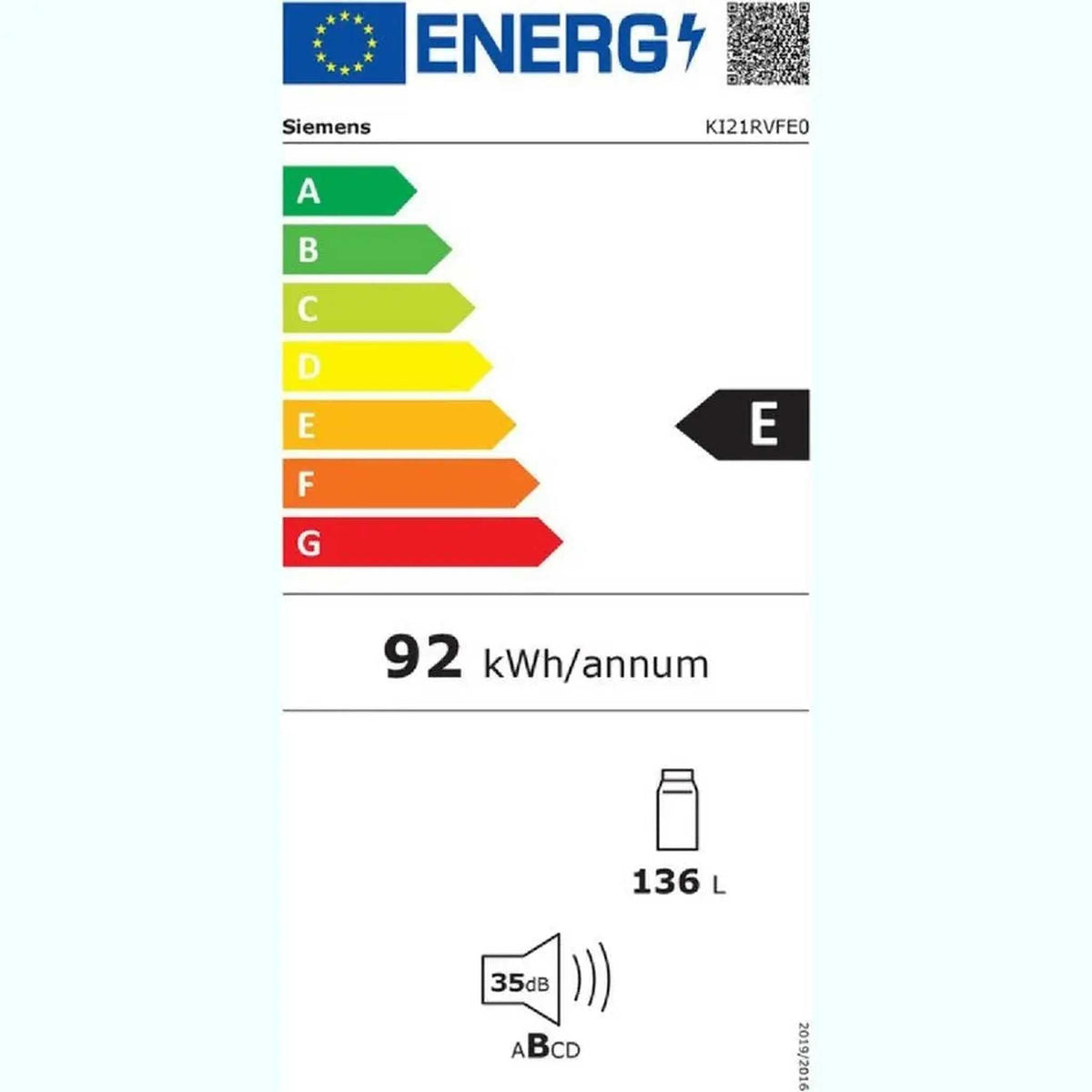 Siemens KI21RVFE0 - Inbouw tafelmodel koelkast