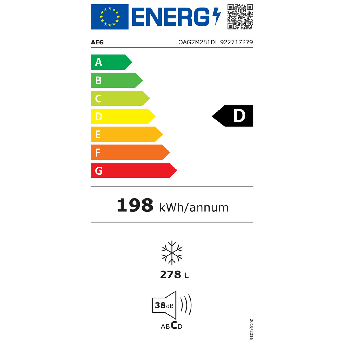 AEG OAG7M281DL - Vrijstaande vriezer - No Frost