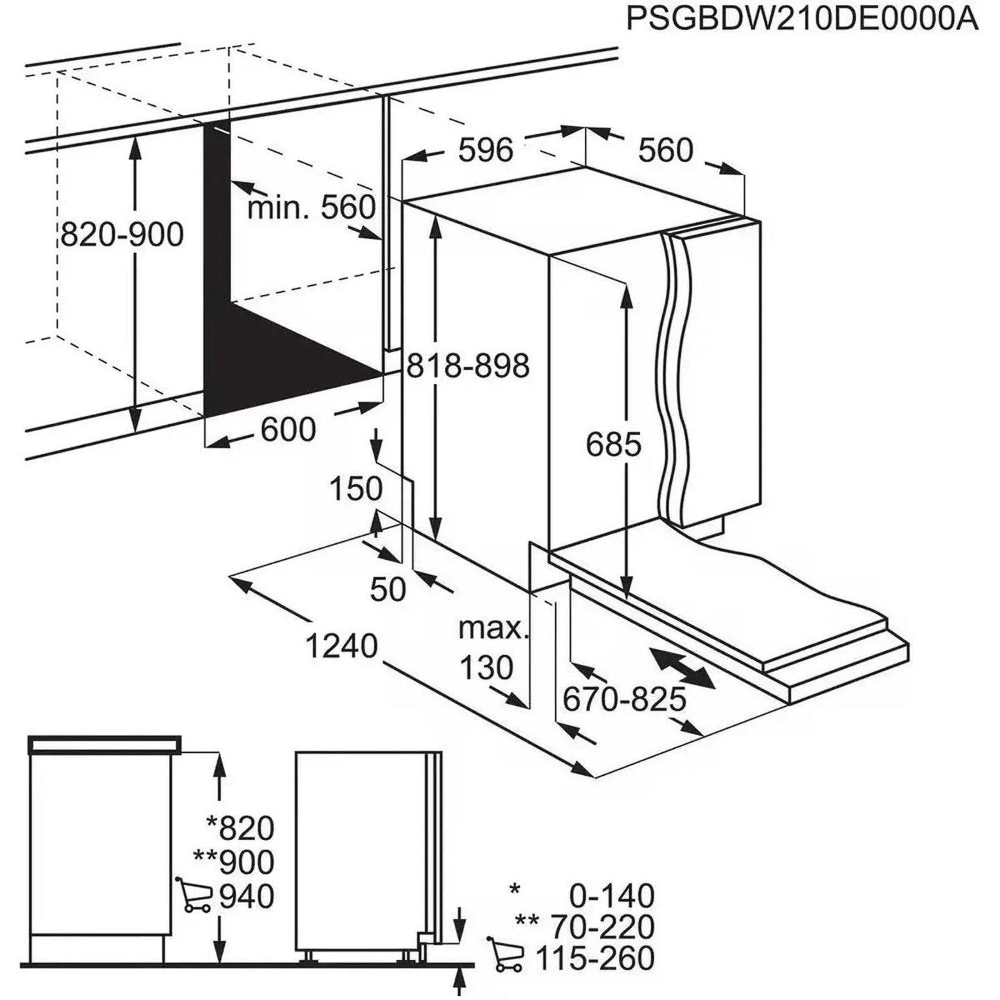 AEG FHK74607P - Inbouw vaatwasser - Half geïntegreerd