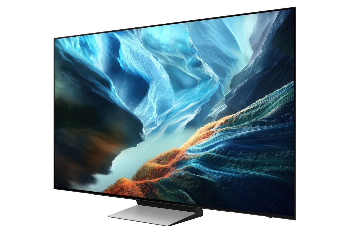 Samsung OLED S90H-televisie – schuin van rechts